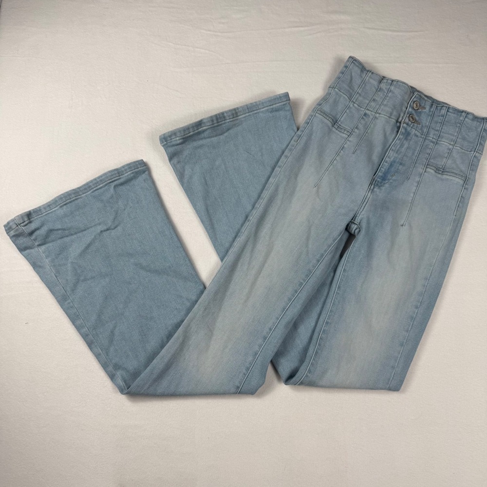 Free People We‎ The Free Flare Jeans 25 Light Blue High Rise Corset Boho Retro